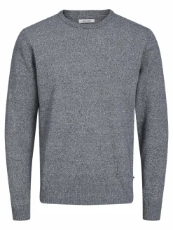 JACK & JONES Basic knit crew neck slim fit, heren pullover katoen met O-hals, blauw samen met offwhite