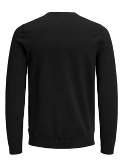 JACK & JONES Basic knit crew neck slim fit, heren pullover katoen met O-hals, zwart