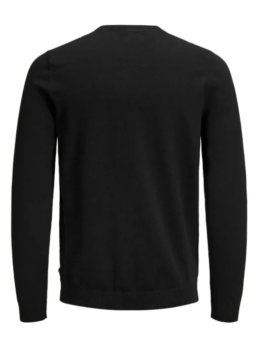 JACK & JONES Basic knit crew neck slim fit, heren pullover katoen met O-hals, zwart