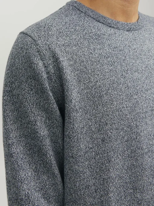 JACK & JONES Basic knit crew neck slim fit, heren pullover katoen met O-hals, blauw samen met offwhite