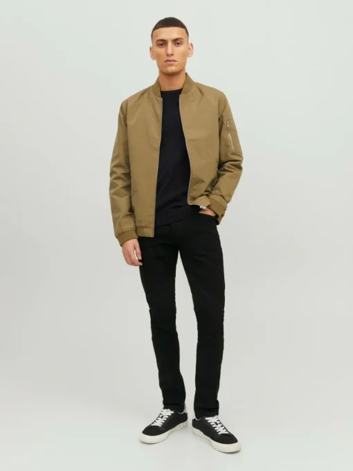 JACK & JONES Basic knit crew neck slim fit, heren pullover katoen met O-hals, zwart