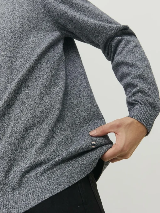 JACK & JONES Basic knit crew neck slim fit, heren pullover katoen met O-hals, blauw samen met offwhite