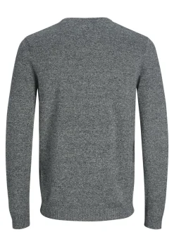 JACK & JONES Basic knit crew neck slim fit, heren pullover katoen met O-hals, blauw samen met offwhite
