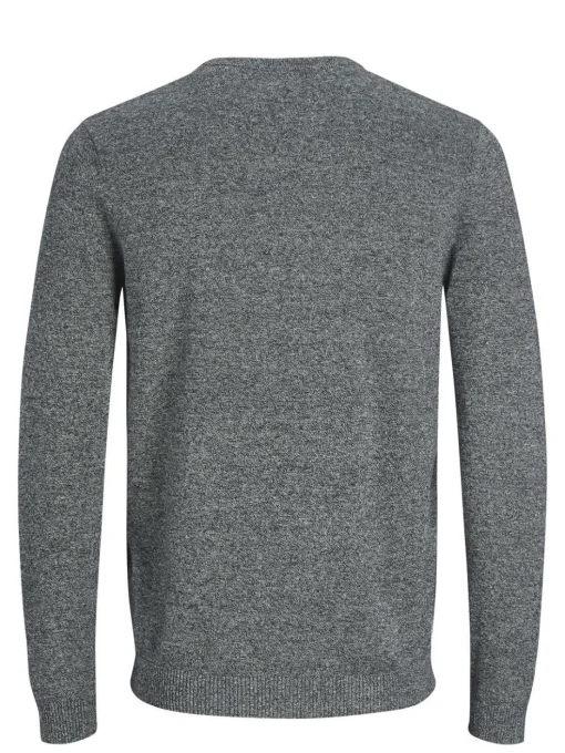 JACK & JONES Basic knit crew neck slim fit, heren pullover katoen met O-hals, blauw samen met offwhite