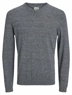 JACK & JONES Basic knit v-neck slim fit, heren pullover katoen met V-hals, blauw samen met offwhite