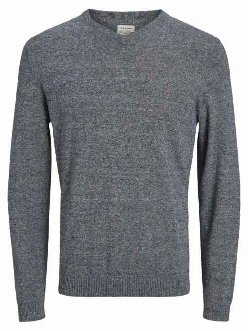 JACK & JONES Basic knit v-neck slim fit, heren pullover katoen met V-hals, blauw samen met offwhite