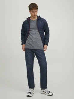 JACK & JONES Basic knit v-neck slim fit, heren pullover katoen met V-hals, blauw samen met offwhite