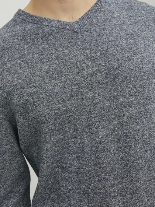JACK & JONES Basic knit v-neck slim fit, heren pullover katoen met V-hals, blauw samen met offwhite