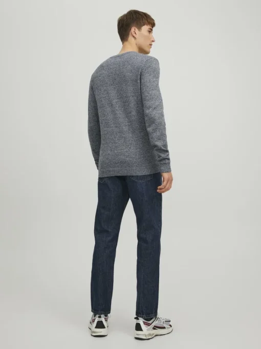 JACK & JONES Basic knit v-neck slim fit, heren pullover katoen met V-hals, blauw samen met offwhite