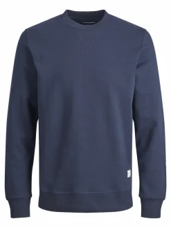 JACK & JONES Basic sweat crew neck regular fit, heren sweatshirt katoenmengsel met O-hals, blauw