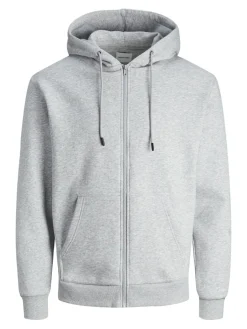 JACK & JONES Bradley sweat zip hood regular fit, heren sweatvest katoenmengsel met capuchon, lichtgrijs melange