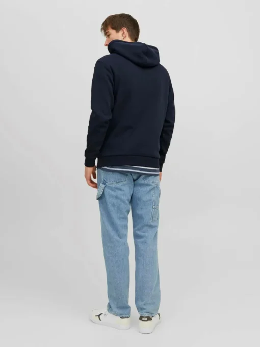 JACK & JONES Bradley sweat hood regular fit, heren hoodie katoenmengsel met capuchon, blauw