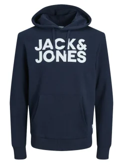 JACK & JONES Corp logo sweat hood regular fit, heren hoodie katoenmengsel met capuchon, blauw grote print