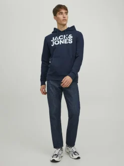 JACK & JONES Corp logo sweat hood regular fit, heren hoodie katoenmengsel met capuchon, blauw grote print