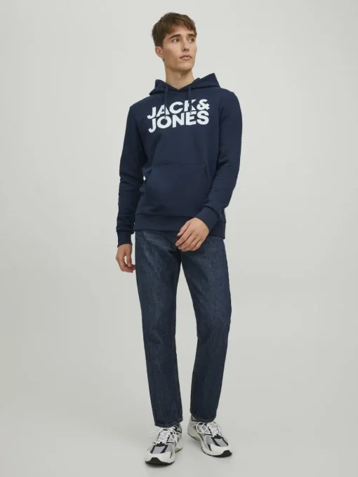 JACK & JONES Corp logo sweat hood regular fit, heren hoodie katoenmengsel met capuchon, blauw grote print