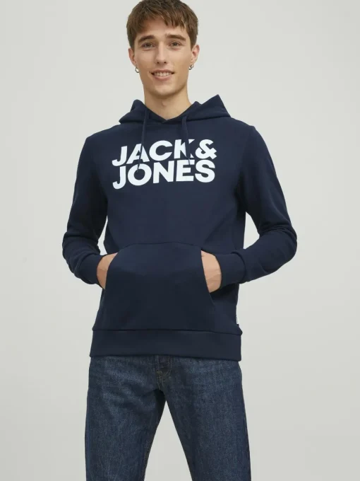 JACK & JONES Corp logo sweat hood regular fit, heren hoodie katoenmengsel met capuchon, blauw grote print