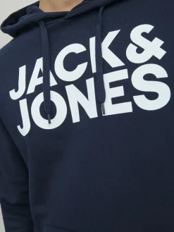 JACK & JONES Corp logo sweat hood regular fit, heren hoodie katoenmengsel met capuchon, blauw grote print