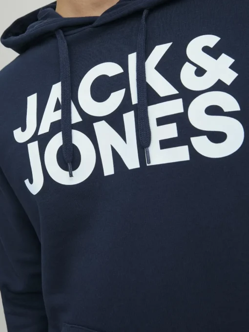JACK & JONES Corp logo sweat hood regular fit, heren hoodie katoenmengsel met capuchon, blauw grote print