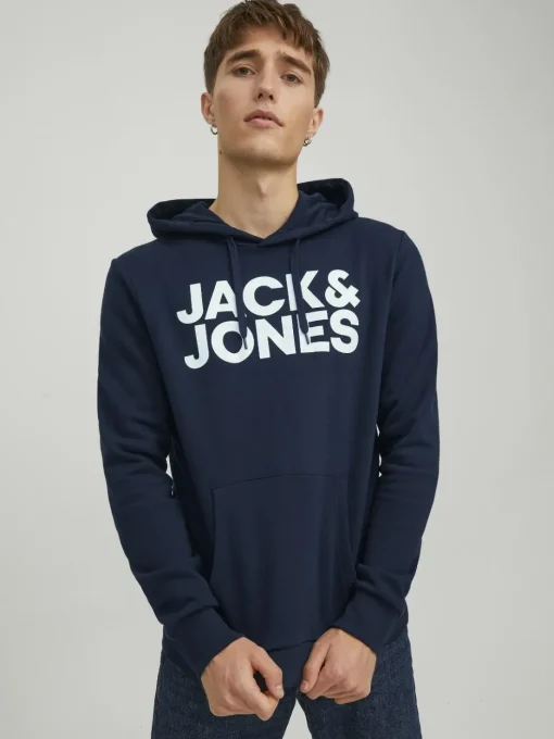 JACK & JONES Corp logo sweat hood regular fit, heren hoodie katoenmengsel met capuchon, blauw grote print