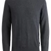 JACK & JONES Emil knit crew neck slim fit, heren pullover viscosemengsel met O-hals, donkergrijs melange