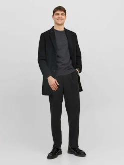 JACK & JONES Emil knit crew neck slim fit, heren pullover viscosemengsel met O-hals, donkergrijs melange