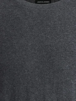 JACK & JONES Emil knit crew neck slim fit, heren pullover viscosemengsel met O-hals, donkergrijs melange