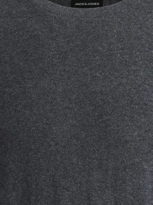 JACK & JONES Emil knit crew neck slim fit, heren pullover viscosemengsel met O-hals, donkergrijs melange