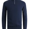 JACK & JONES Emil knit half zip slim fit, heren schipperstrui viscosemengsel met opstaande boord, blauw