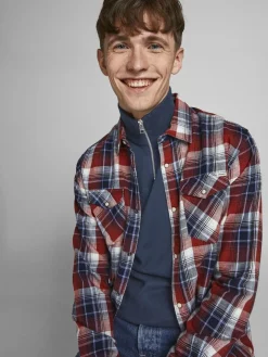 JACK & JONES Emil knit half zip slim fit, heren schipperstrui viscosemengsel met opstaande boord, blauw