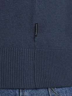 JACK & JONES Emil knit half zip slim fit, heren schipperstrui viscosemengsel met opstaande boord, blauw