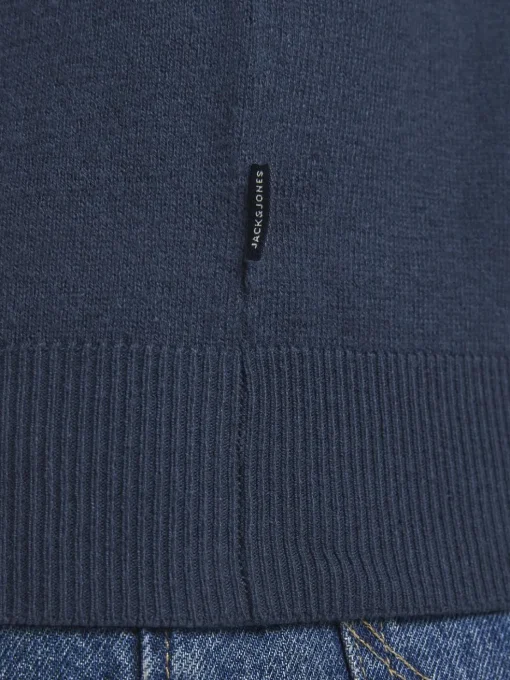 JACK & JONES Emil knit half zip slim fit, heren schipperstrui viscosemengsel met opstaande boord, blauw