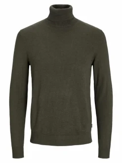 JACK & JONES Emil knit roll neck slim fit, heren pullover viscosemengsel met col, groen melange