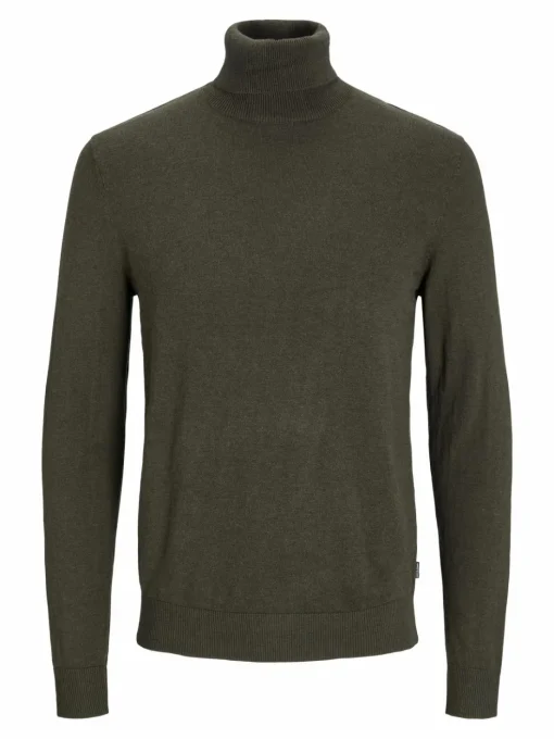 JACK & JONES Emil knit roll neck slim fit, heren pullover viscosemengsel met col, groen melange