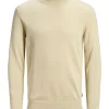 JACK & JONES Emil knit roll neck slim fit, heren pullover viscosemengsel met col, beige melange