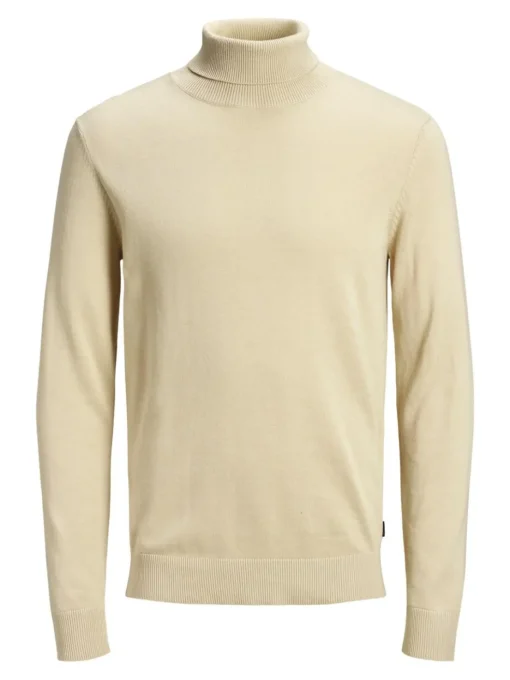 JACK & JONES Emil knit roll neck slim fit, heren pullover viscosemengsel met col, beige melange