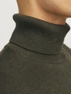 JACK & JONES Emil knit roll neck slim fit, heren pullover viscosemengsel met col, groen melange