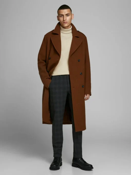 JACK & JONES Emil knit roll neck slim fit, heren pullover viscosemengsel met col, beige melange