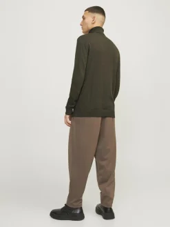 JACK & JONES Emil knit roll neck slim fit, heren pullover viscosemengsel met col, groen melange