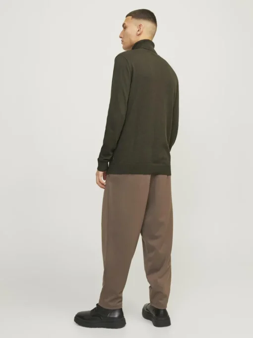 JACK & JONES Emil knit roll neck slim fit, heren pullover viscosemengsel met col, groen melange