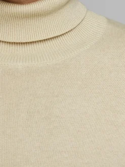 JACK & JONES Emil knit roll neck slim fit, heren pullover viscosemengsel met col, beige melange