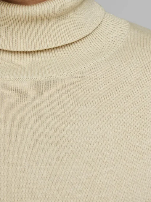 JACK & JONES Emil knit roll neck slim fit, heren pullover viscosemengsel met col, beige melange