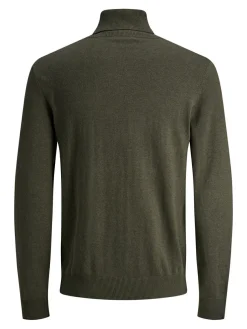JACK & JONES Emil knit roll neck slim fit, heren pullover viscosemengsel met col, groen melange
