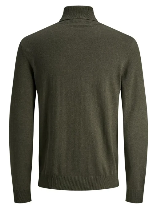 JACK & JONES Emil knit roll neck slim fit, heren pullover viscosemengsel met col, groen melange