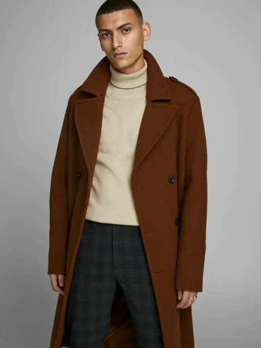JACK & JONES Emil knit roll neck slim fit, heren pullover viscosemengsel met col, beige melange