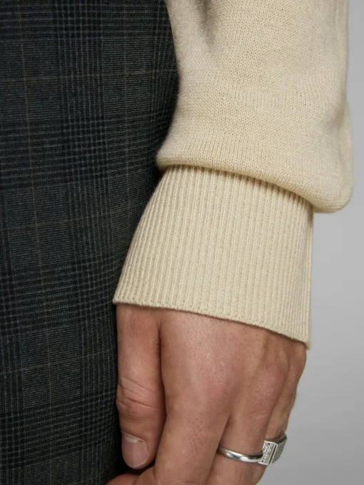 JACK & JONES Emil knit roll neck slim fit, heren pullover viscosemengsel met col, beige melange