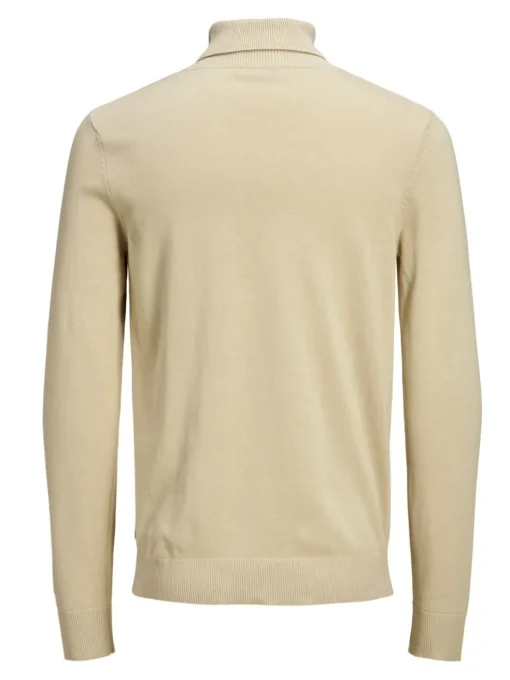 JACK & JONES Emil knit roll neck slim fit, heren pullover viscosemengsel met col, beige melange