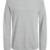 JACK & JONES Hill knit crew neck slim fit, heren pullover katoen met O-hals, lichtgrijs melange