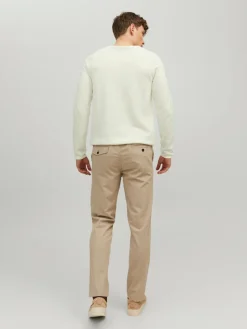 JACK & JONES Hill knit crew neck slim fit, heren pullover katoen met O-hals, offwhite