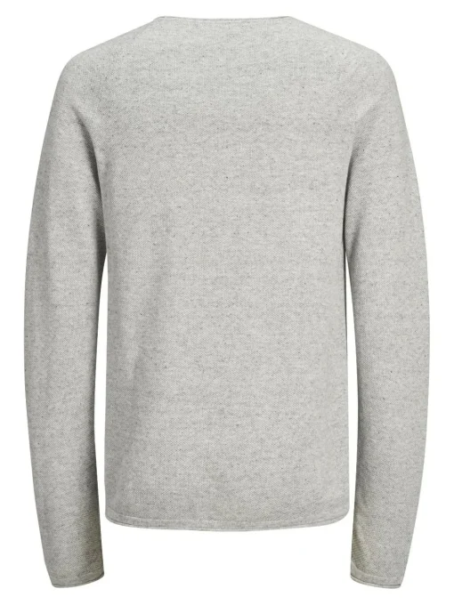 JACK & JONES Hill knit crew neck slim fit, heren pullover katoen met O-hals, lichtgrijs melange