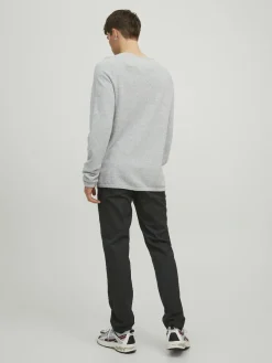JACK & JONES Hill knit crew neck slim fit, heren pullover katoen met O-hals, lichtgrijs melange